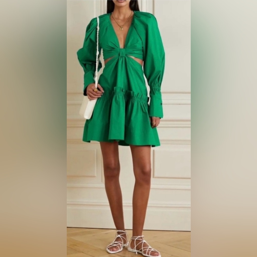 JASON WU Ruffle Long Sleeve Cut Out Mini Dress in Green